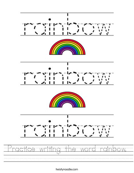 Practice writing the word rainbow worksheet