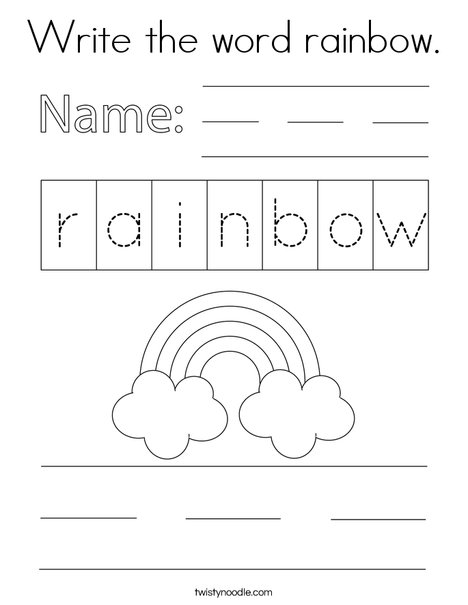Write the word rainbow coloring page