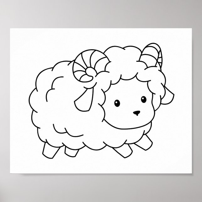 Cute little sheep ram coloring page poster