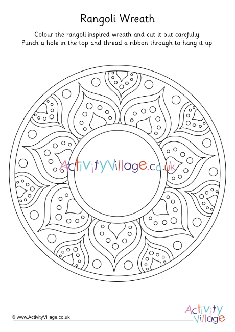 Rangoli design wreath louring page