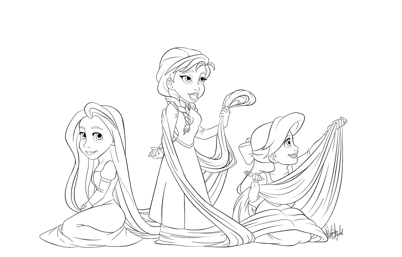 Rapunzel ariel anna coloring page by vanilladeonna on