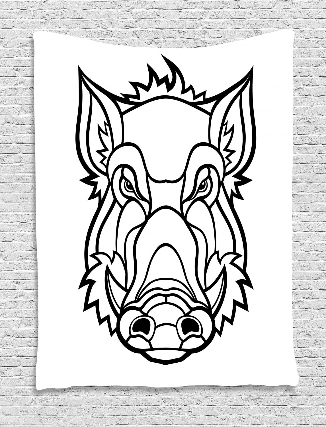 Razorback tapestry uncolored outline design drawing of wild boar pig head illustration wall hanging for bedroom living room dorm decor w x l inches charcoal grey and white by ambesonne