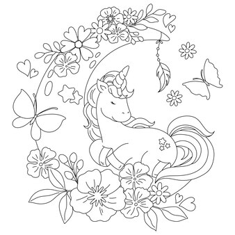 Page unicorn horns coloring vectors illustrations for free download
