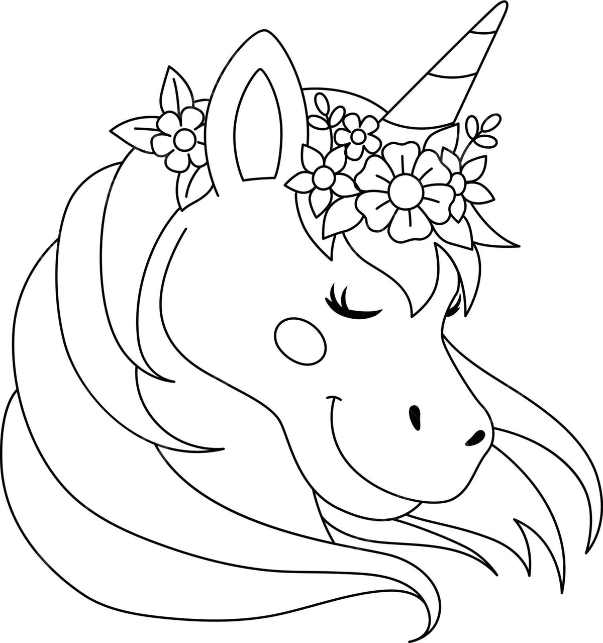 Unicorn wearing a flower wreath coloring page flower wreath horn character vector flower wreath horn character png and vector with transparent background for free download