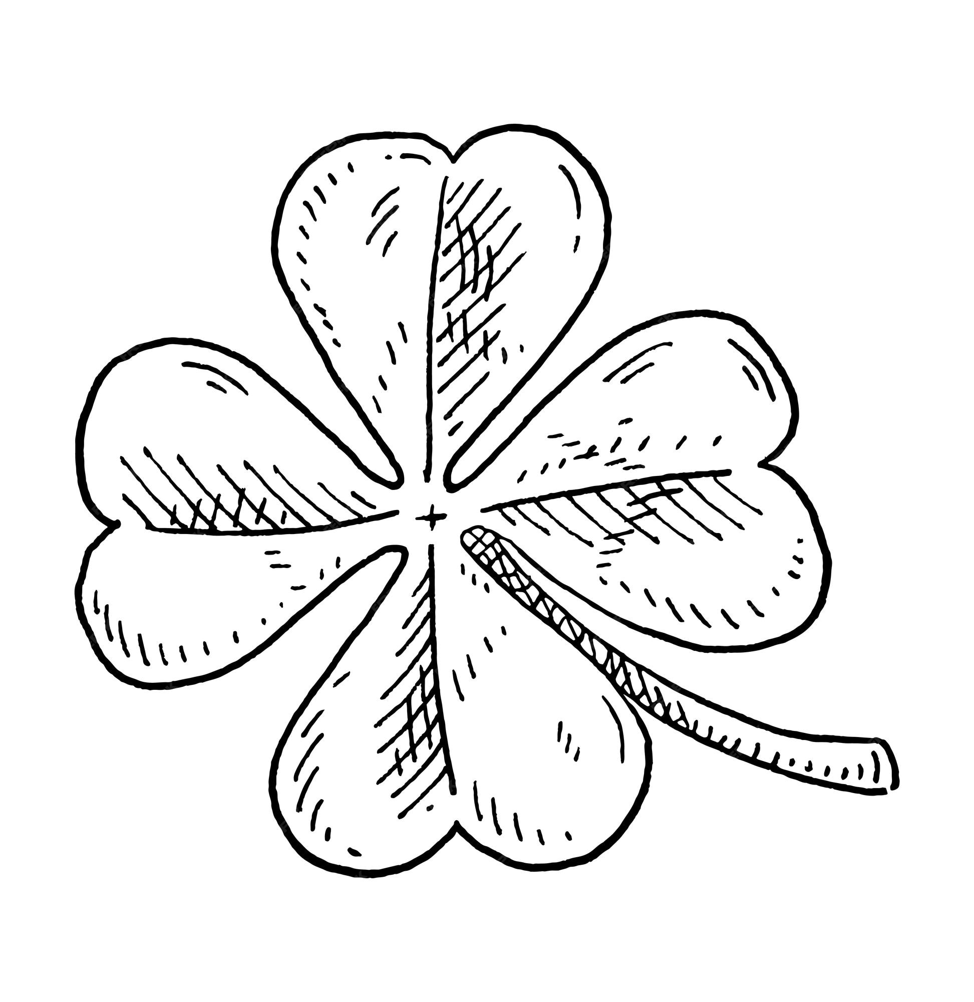 Premium vector good luck four leaf clover vintage hatching monochrome black