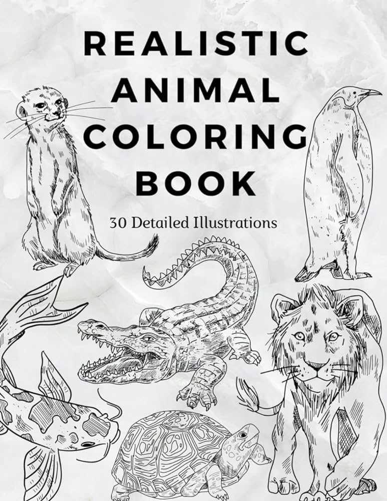 Realistic animal coloring book detailed illustrations childrens coloring book for boys and girls a great gift for elementary and middle school students by publishing apple tree