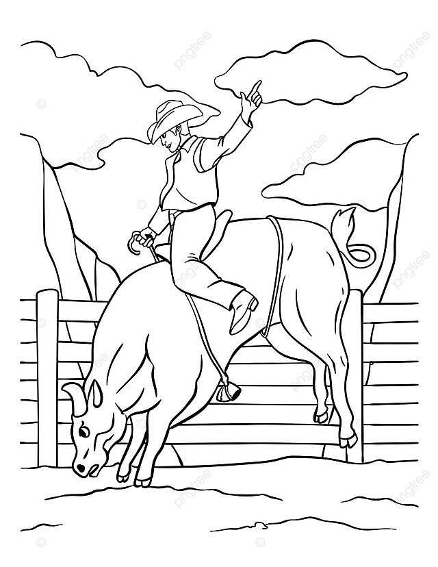 Bull riding coloring page for kids graphic coloring page page vector graphic coloring page page png and vector with transparent background for free download