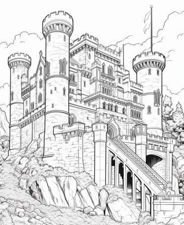 Castle on a cliff with glass balcony coloring by coloringbooksart on