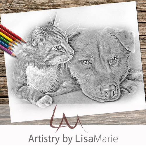 Cat with dog grayscale printable coloring book page â artistry by lisa marie