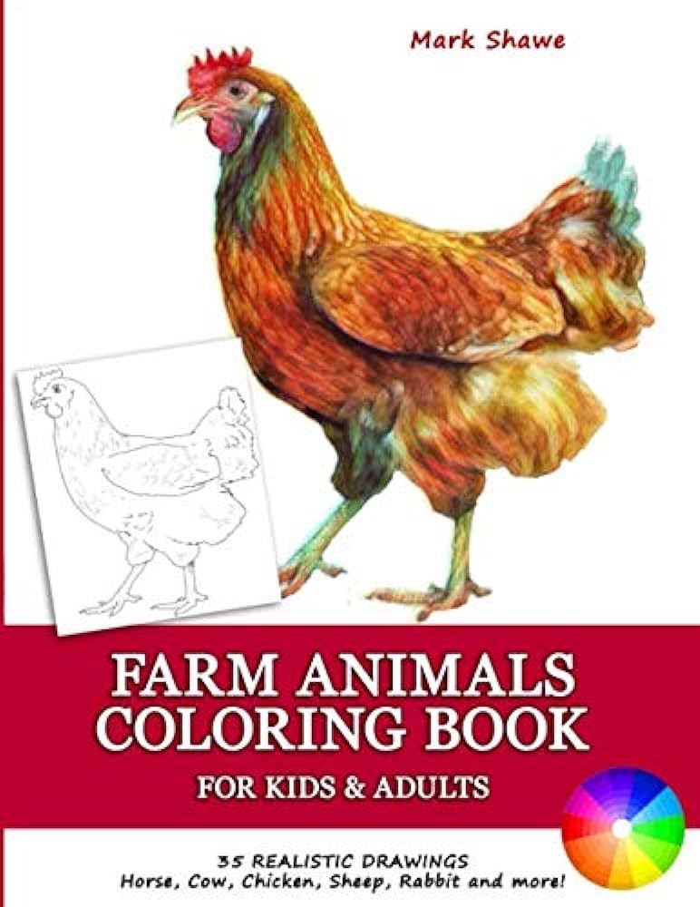 Farm animals coloring book for kids adults realistic drawings horse cow chicken sheep rabbit and more pets farm animals shawe mark books