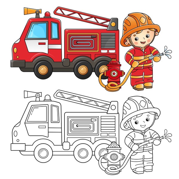 Thousand cartoon fire truck drawing royalty