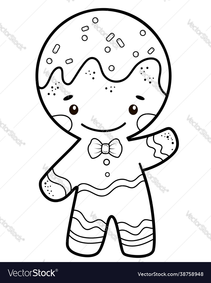 Christmas coloring book or page gingerbread man vector image