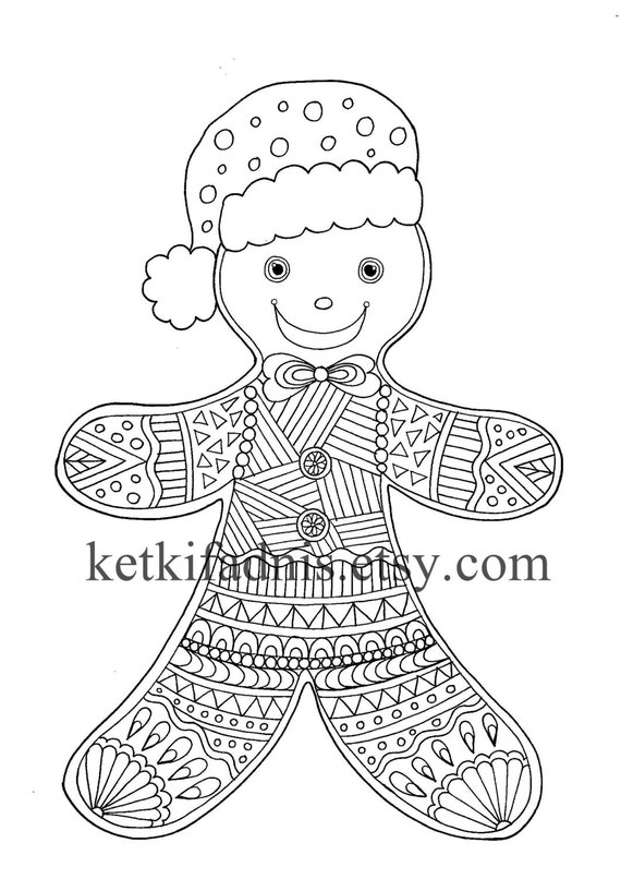 Gingerbread man coloring page christmas coloring page instant pdf download digital download hand drawn diy adult coloring page download now