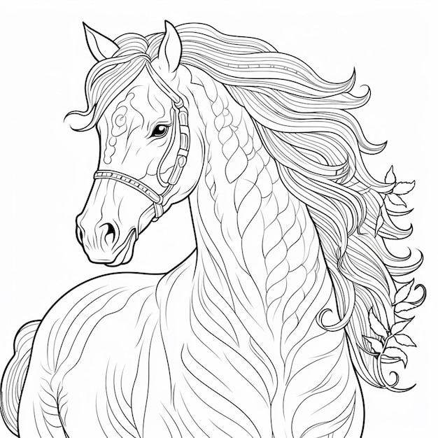 Premium ai image coloring pages for adults horse generative ai