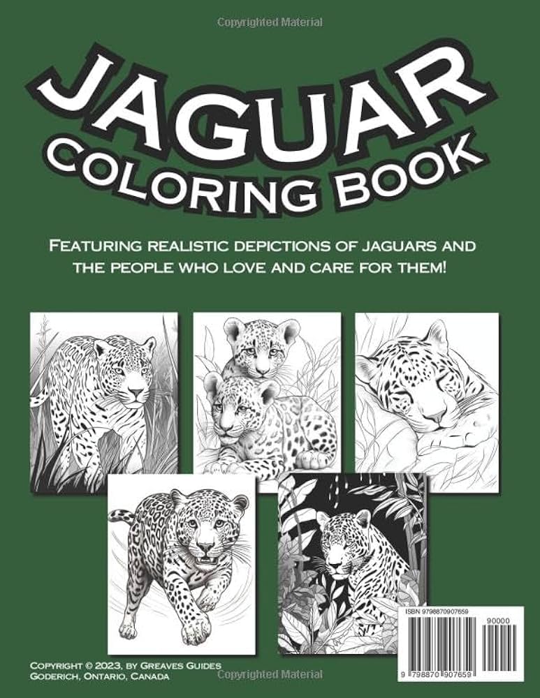 Jaguar coloring book featuring realistic jaguar depictions for all ages guides greaves livres