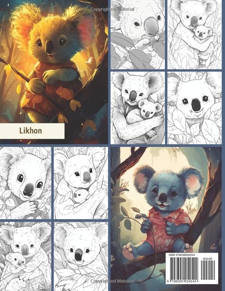 Likhon cute realistic koala loring pages book for kids age