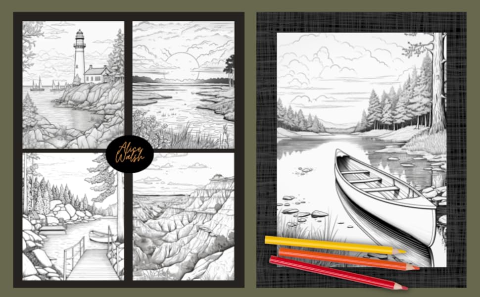 Adult coloring book outdoor nature scenes breathtaking detailed realistic landscape scenery in grayscale for relaxation and stress reduction natural landscapes coloring books for adults walsh alice books