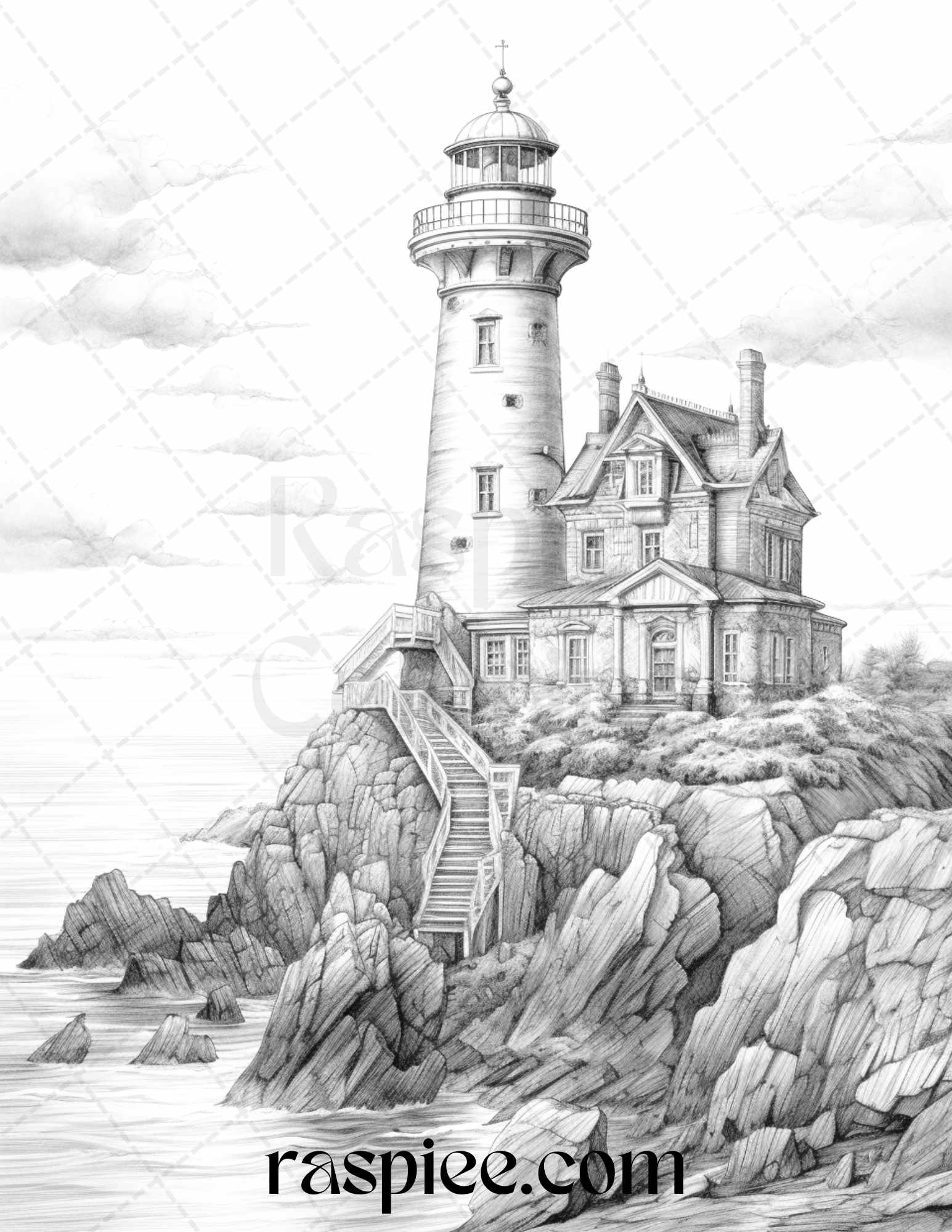 Majestic lighthouses grayscale coloring pages printable for adults â coloring