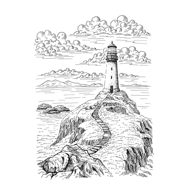 Page lighthouse drawing vectors illustrations for free download