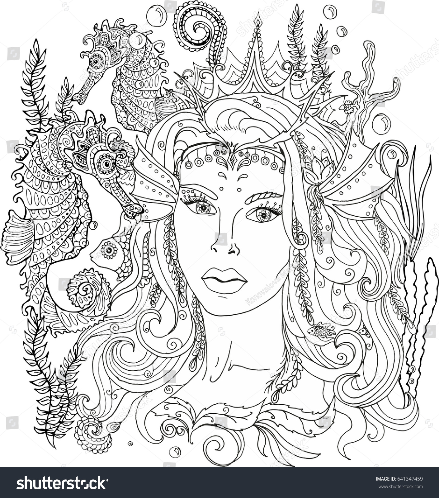 Vector image coloring pages adults mermaid stock vector royalty free