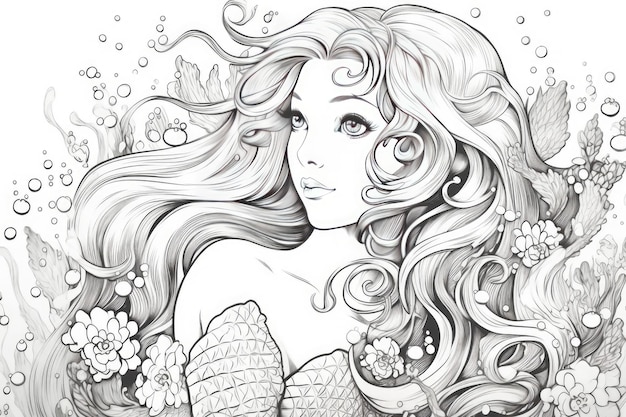 Premium ai image dive into fun mermaid and fish coloring pages for kids