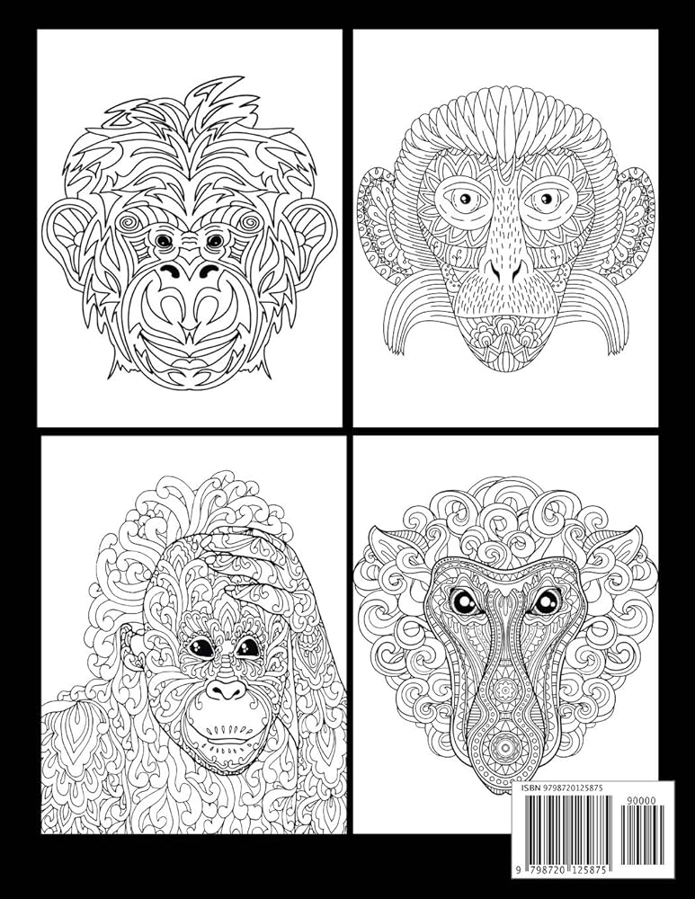 Adult monkey coloring book monkey by grate press nr