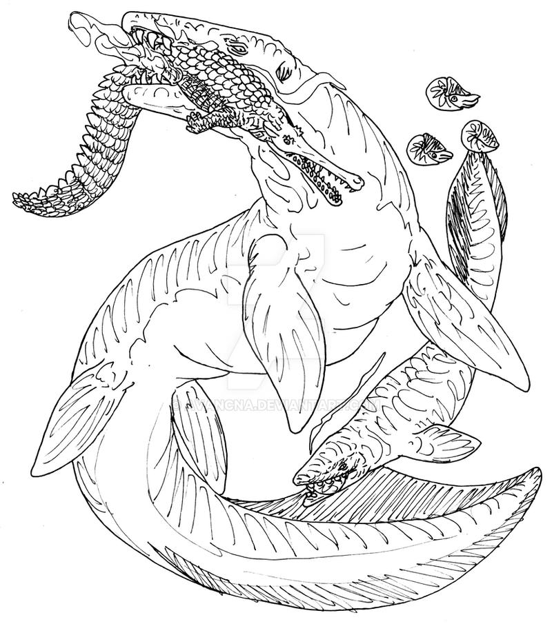Mosasaurus hoffmanni bw by avancna on
