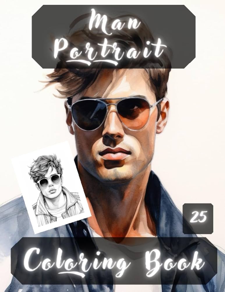 Man portrait coloring book man portraits realistic people faces in greyscale coloring pages for relaxation stress relief and happiness