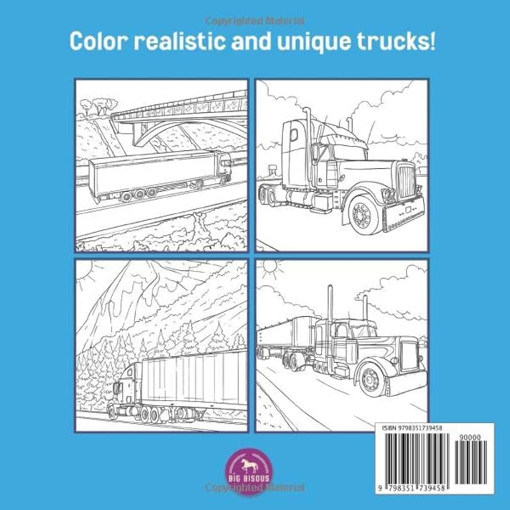 Trucks adult coloring book and children passionate about semi