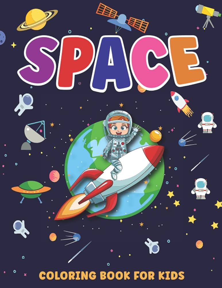 Space coloring book for kids realistic illustrations featuring outer space coloring with planets rockets astronauts space ships and more book for coloring kids color creation print valley books