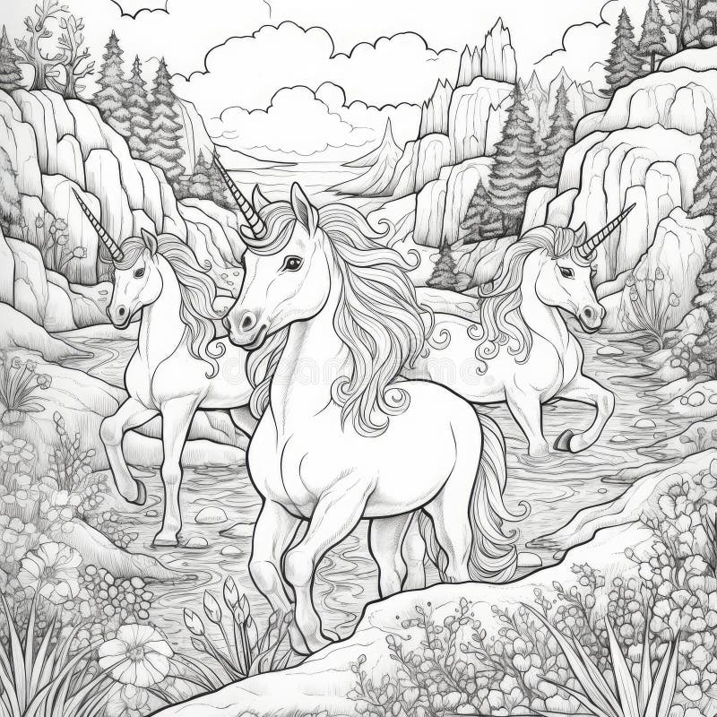 Unicorn coloring pages adults stock illustrations â unicorn coloring pages adults stock illustrations vectors clipart