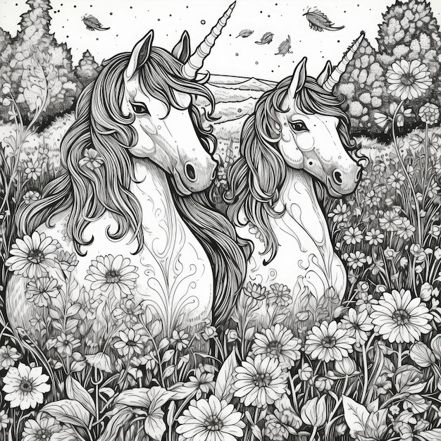 Premium ai image unicorn coloring pages for kids and adults