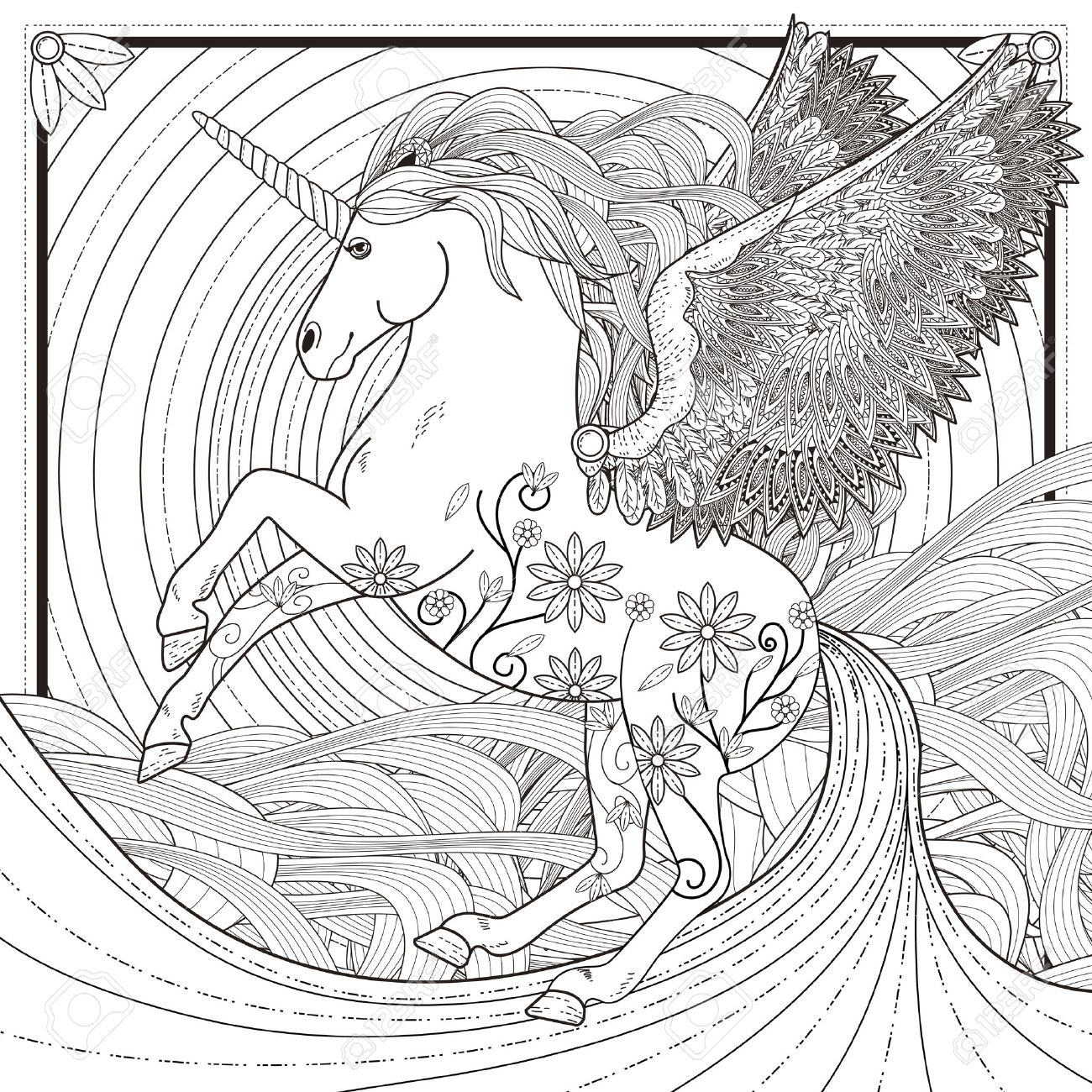 Fantastic unicorn coloring page in exquisite style royalty free svg cliparts vectors and stock illustration image