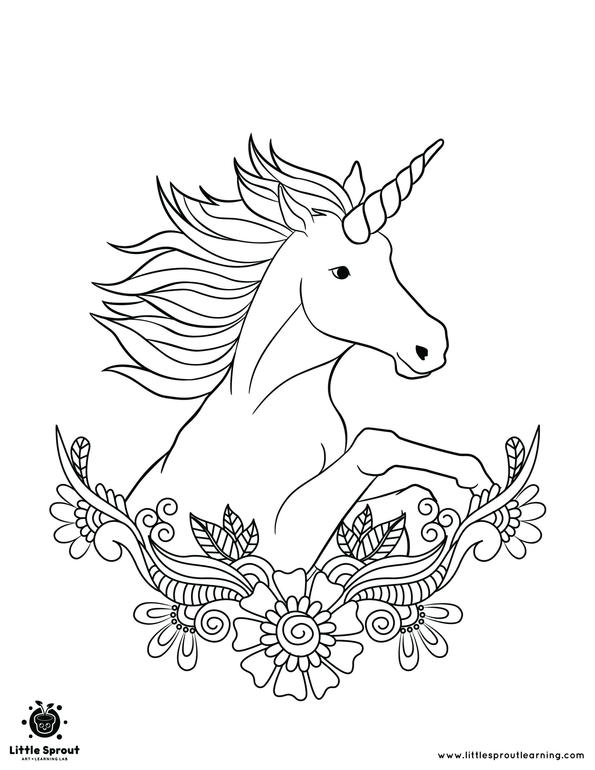 The best unicorn coloring page little sprout art