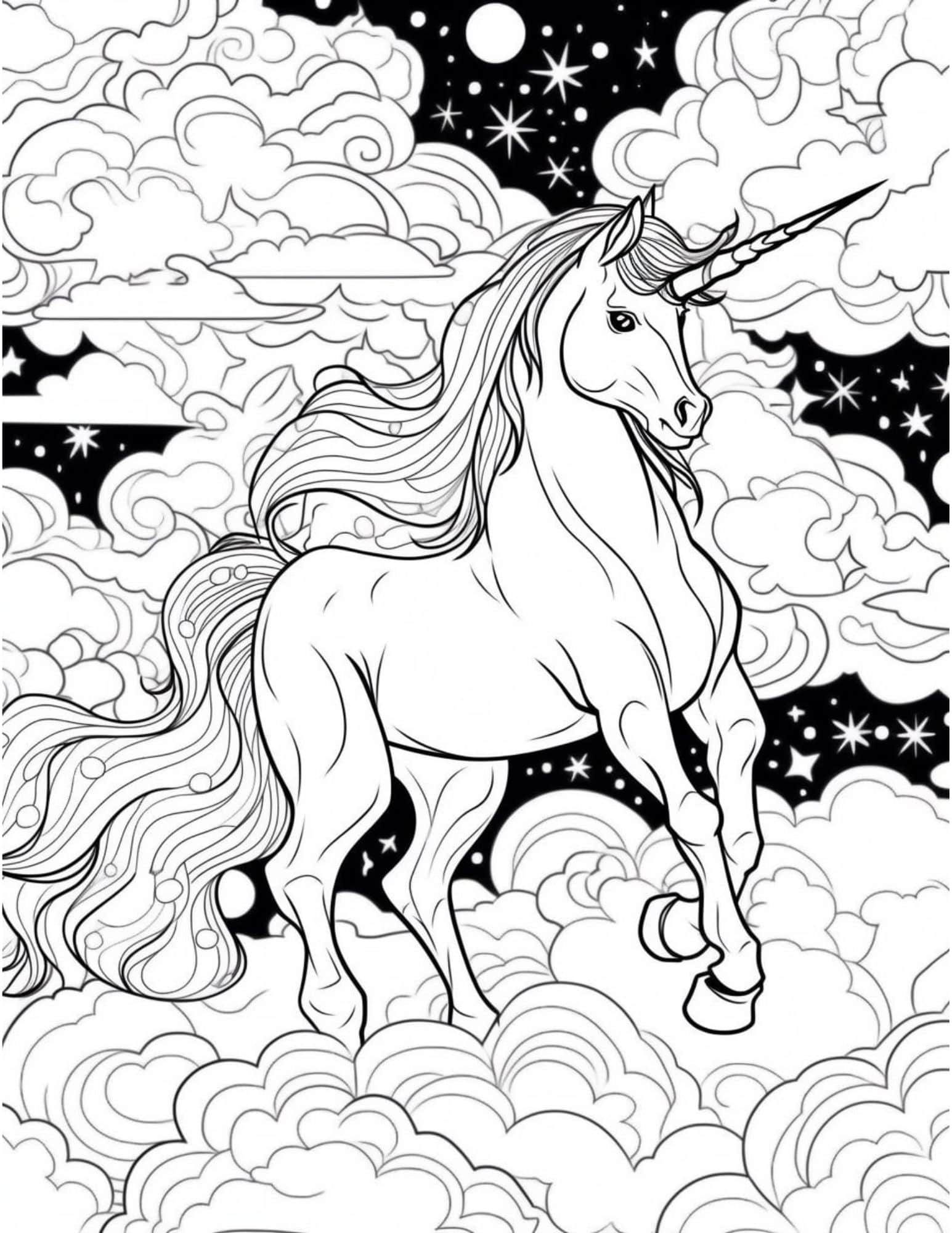 Magical unicorn coloring pages for kids and adults