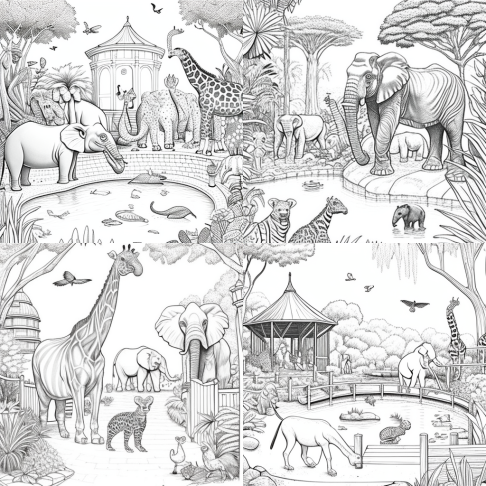 Grayscale coloring book pages â