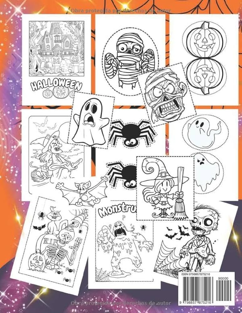 Libro de colorear halloween recortabl brujas calabazas monstruos fantasmasadornos decoraciãn de halloween coloring book pãginas para colorear y recortar redondo marãa libros
