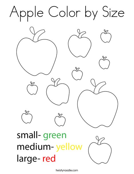 Apple color by size coloring page