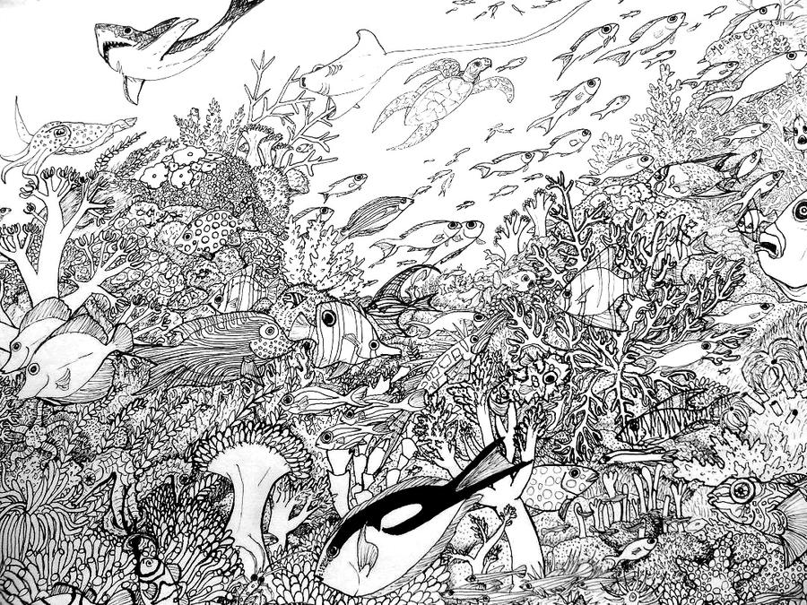 Coral reef coloring page by melanie on