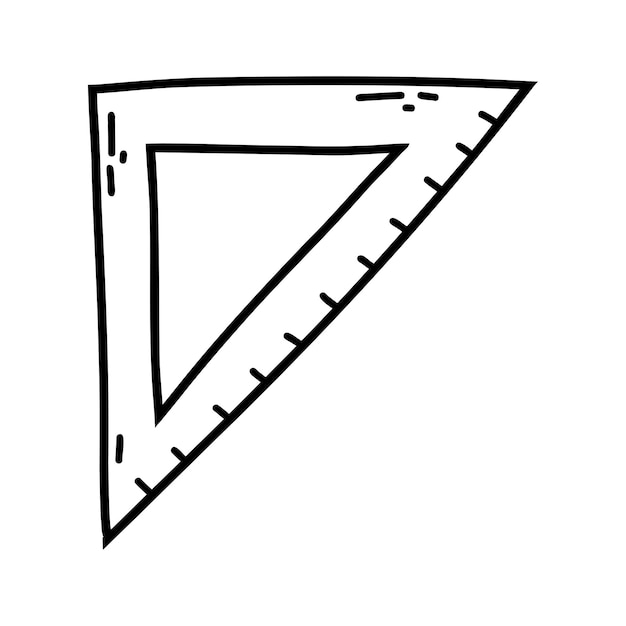 Regla de triãngulo de garabato dibujada a mano ilustraciãn de boceto vectorial de contorno negro herramienta de cala de mediciãn colar papelerãa de oficina para imprimir pãgina para colorear logotipo de diseão