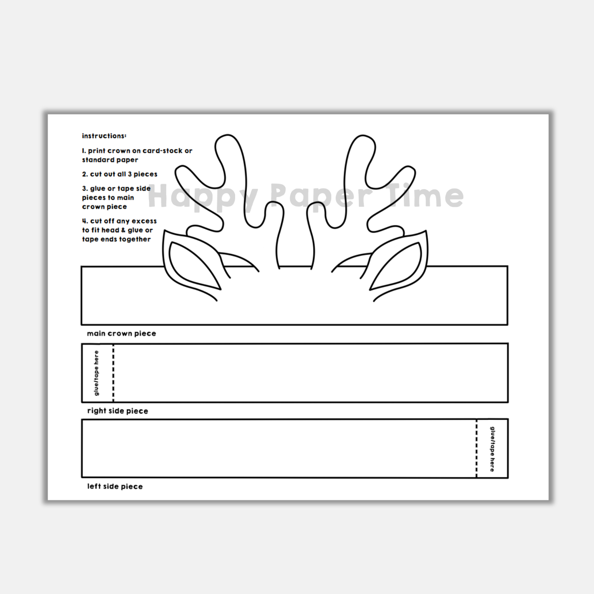 Reindeer paper crown printable coloring craft winter christmas activity made by teachers