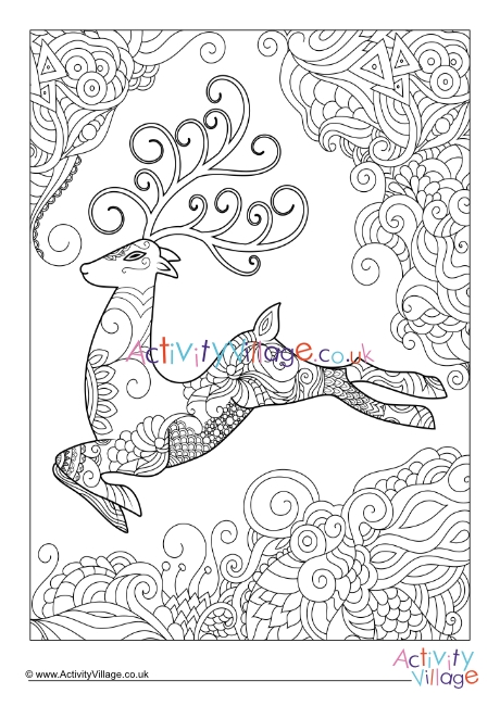 Reindeer doodle louring page