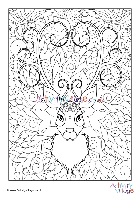 Reindeer doodle louring page