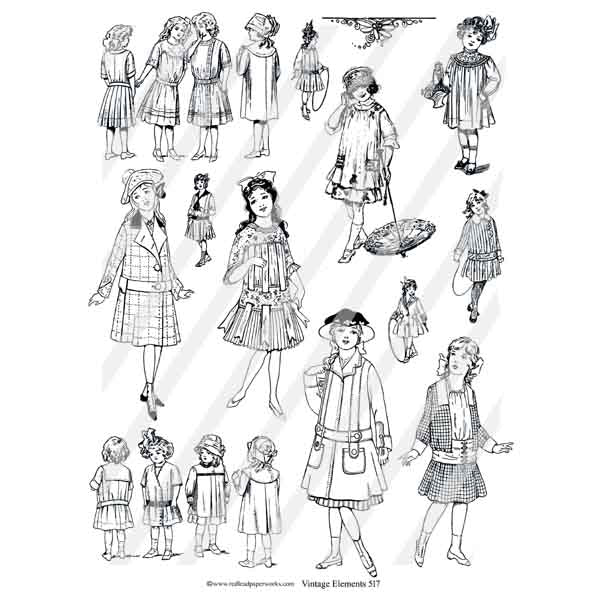 Vintage coloring pages collage sheets