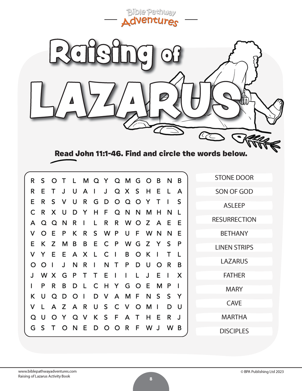 Miracles of the bible raising of lazarus workbook