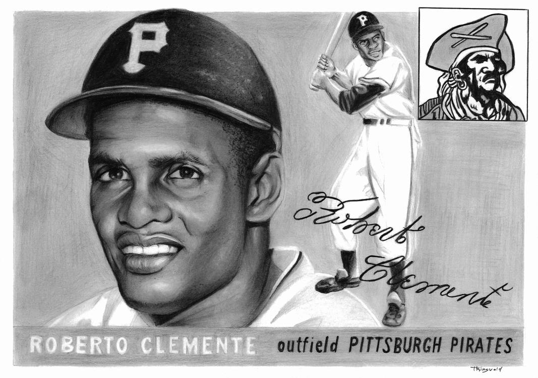 Roberto clemente rookie card drawing by thingvold on