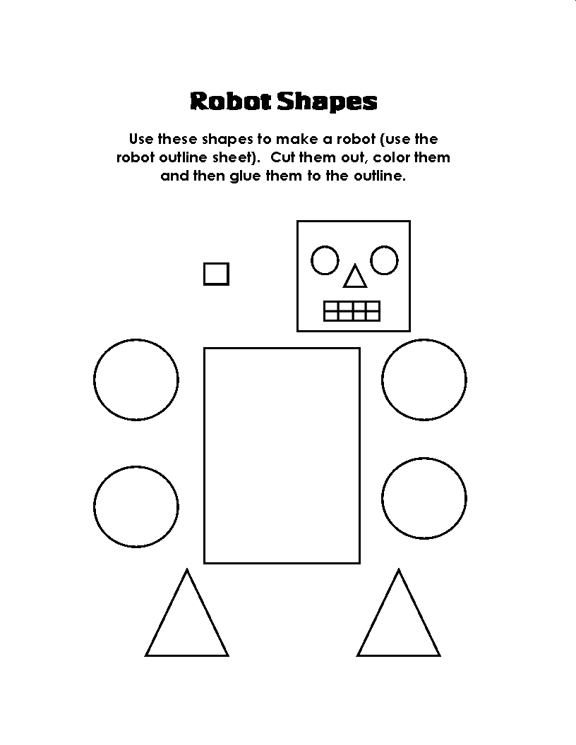 Construct a shape robot free printable activities free preschool printables kindergarten worksheets