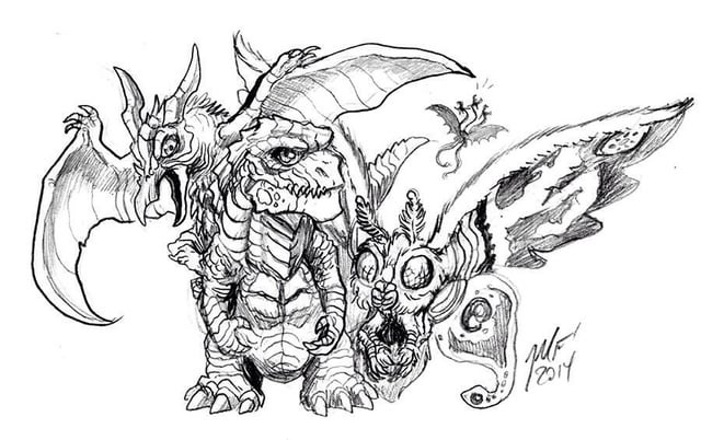 Chibi rodan mothra king ghidorah and godzilla by matt frank rgodzilla