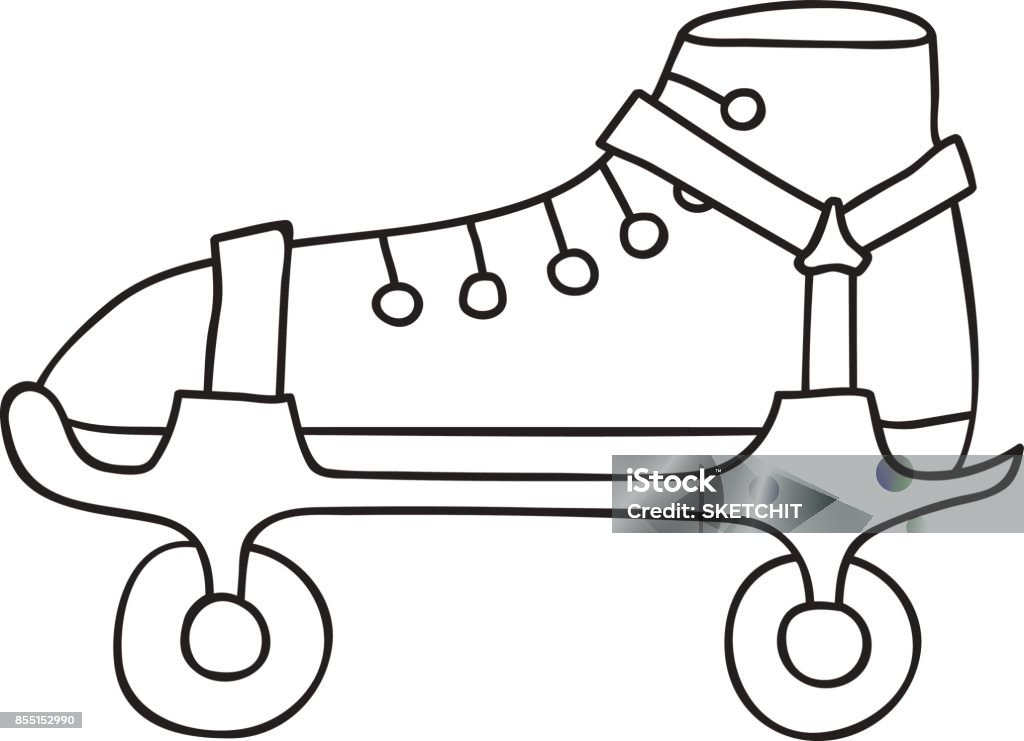 Freehand drawn vector illustration roller skate retro style vintage coloring page stock illustration