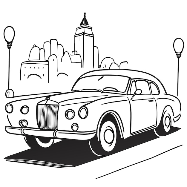 Premium vector vintage car or kawaii and anime coloring pages